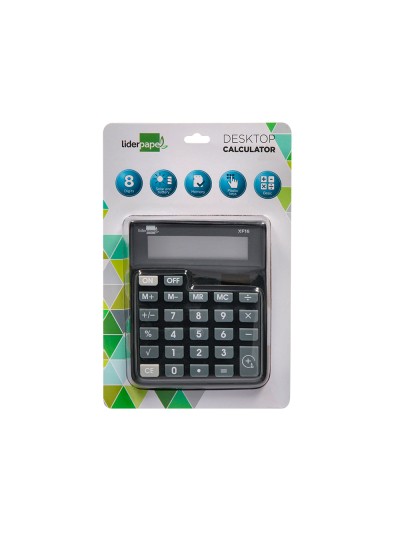 Calculadora liderpapel sobremesa xf16 8 digitos solar y pilas color negro 127x105x24 mm