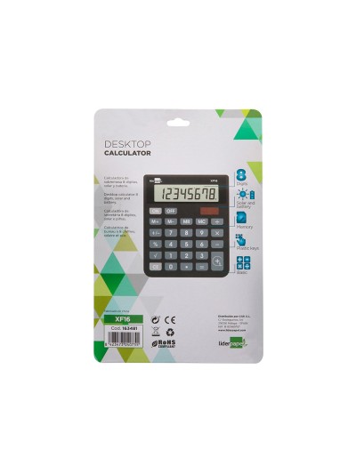 Calculadora liderpapel sobremesa xf16 8 digitos solar y pilas color negro 127x105x24 mm