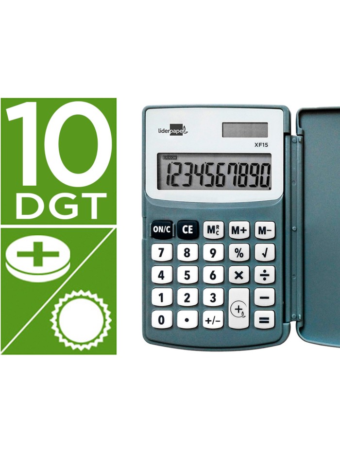 Calculadora liderpapel bolsillo xf15 10 digitos con tapa solar y pilas color gris 123x75x12 mm Calculadora liderpapel bolsillo xf15 10 digitos con tapa solar y pilas color gris 123x75x12 mm