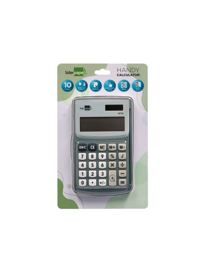 Calculadora liderpapel bolsillo xf15 10 digitos con tapa solar y pilas color gris 123x75x12 mm