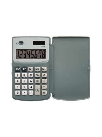 Calculadora liderpapel bolsillo xf15 10 digitos con tapa solar y pilas color gris 123x75x12 mm