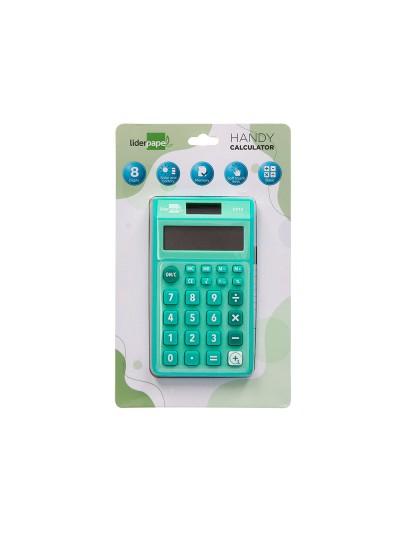 Calculadora liderpapel bolsillo xf13 8 digitos solar y pilas color verde 115x65x8 mm