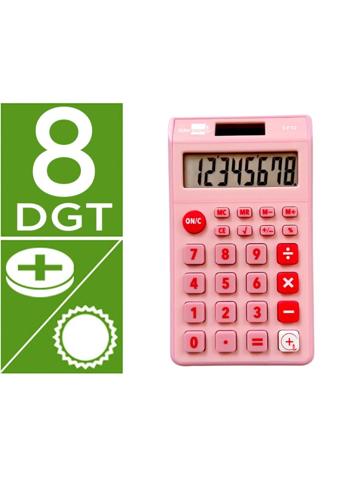 Calculadora liderpapel bolsillo xf12 8 digitos solar y pilas color rosa 115x65x8 mm Calculadora liderpapel bolsillo xf12 8 digitos solar y pilas color rosa 115x65x8 mm