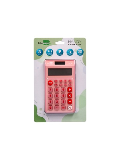Calculadora liderpapel bolsillo xf12 8 digitos solar y pilas color rosa 115x65x8 mm