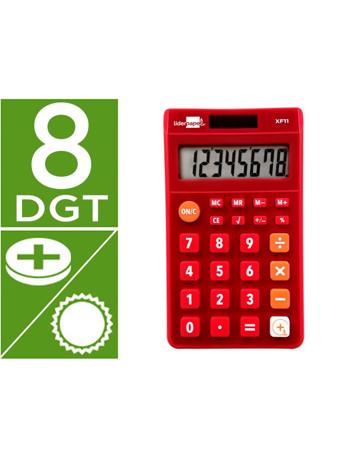 Calculadora liderpapel bolsillo xf11 8 digitos solar y pilas color rojo 115x65x8 mm Calculadora liderpapel bolsillo xf11 8 digitos solar y pilas color rojo 115x65x8 mm