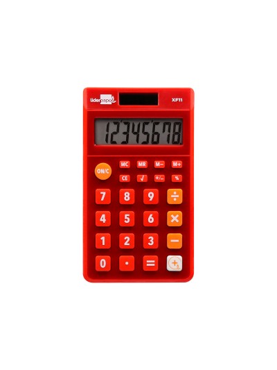 Calculadora liderpapel bolsillo xf11 8 digitos solar y pilas color rojo 115x65x8 mm