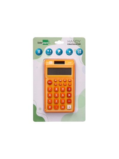 Calculadora liderpapel bolsillo xf10 8 digitos solar y pilas color naranja 115x65x8 mm