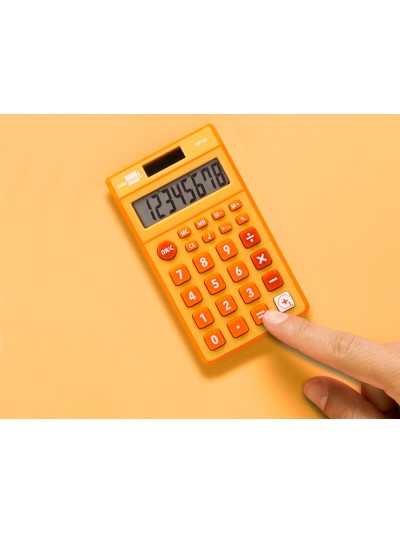 Calculadora liderpapel bolsillo xf10 8 digitos solar y pilas color naranja 115x65x8 mm