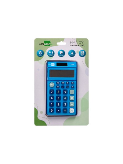 Calculadora liderpapel bolsillo xf09 8 digitos solar y pilas color azul 115x65x8 mm