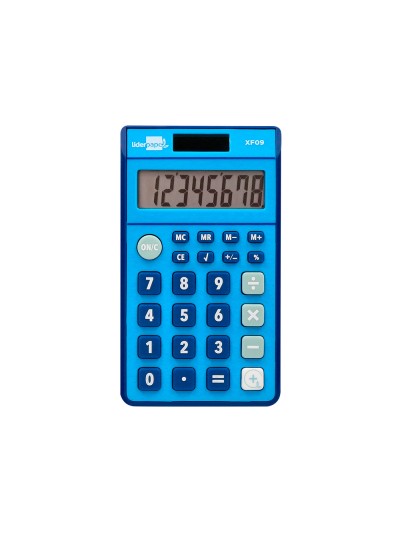 Calculadora liderpapel bolsillo xf09 8 digitos solar y pilas color azul 115x65x8 mm