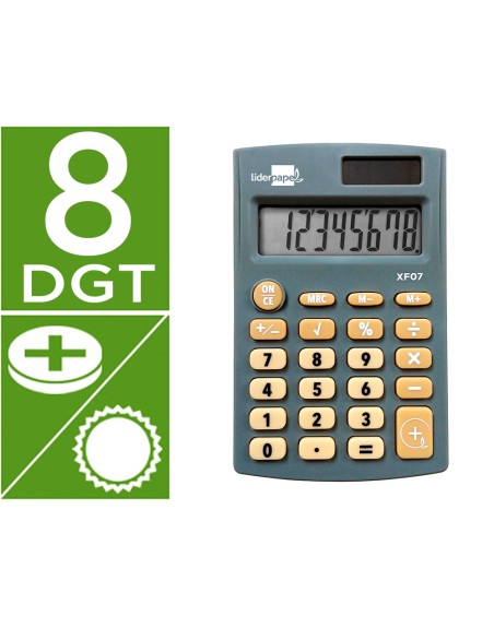 Calculadora liderpapel bolsillo xf07 8 digitos solar y pilas color gris 98x62x8 mm