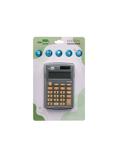 Calculadora liderpapel bolsillo xf07 8 digitos solar y pilas color gris 98x62x8 mm