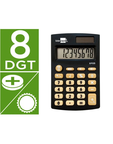 Calculadora liderpapel bolsillo xf05 8 digitos solar y pilas color negro 98x62x8 mm