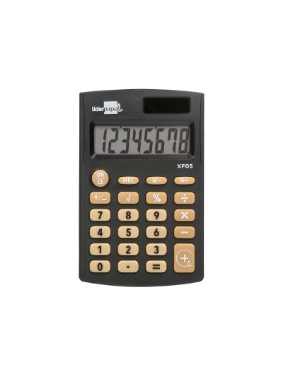 Calculadora liderpapel bolsillo xf05 8 digitos solar y pilas color negro 98x62x8 mm
