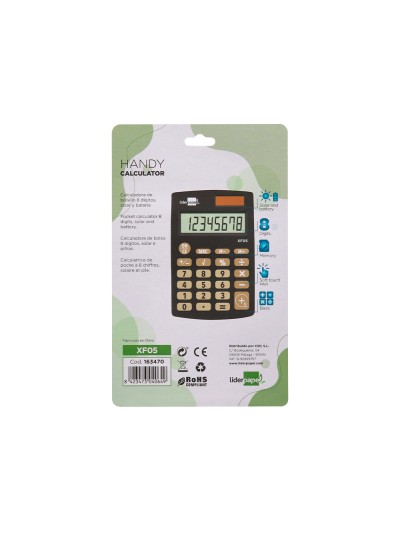 Calculadora liderpapel bolsillo xf05 8 digitos solar y pilas color negro 98x62x8 mm