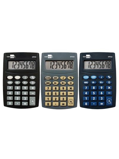 Calculadora liderpapel bolsillo xf04 8 digitos pilas 99x64x9 mm expositor de 16 unidades colores surtidos