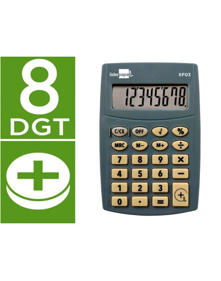 Calculadora liderpapel bolsillo xf03 8 digitos pilas color gris 99x64x9 mm