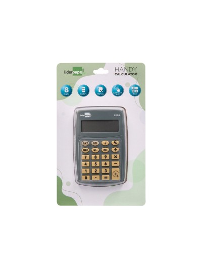 Calculadora liderpapel bolsillo xf03 8 digitos pilas color gris 99x64x9 mm