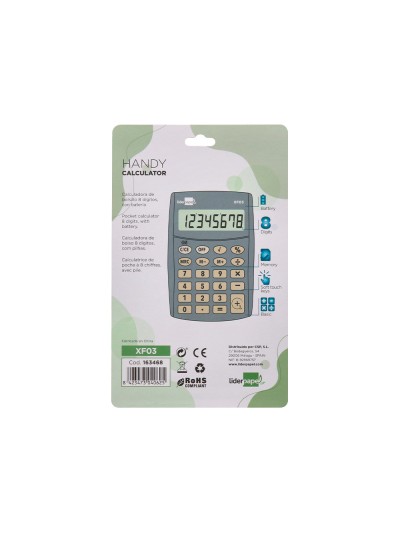 Calculadora liderpapel bolsillo xf03 8 digitos pilas color gris 99x64x9 mm