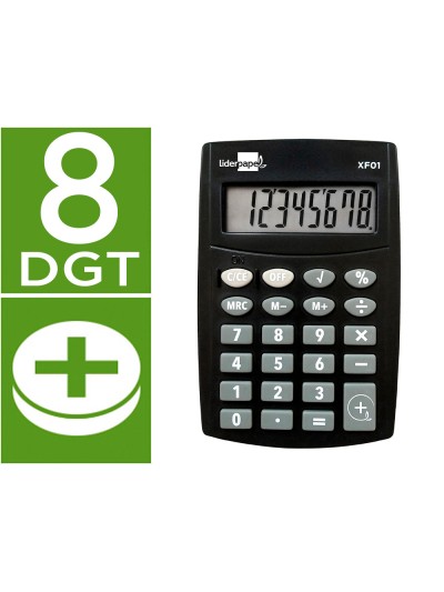 Calculadora liderpapel bolsillo xf01 8 digitos pilas color negro 99x64x9 mm