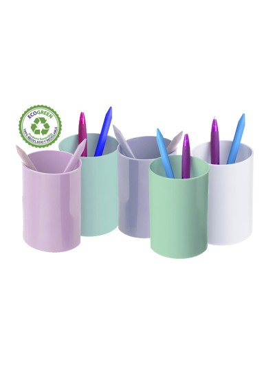 Cubilete portalapices archivo 2000 rosa pastel opaco plastico 100% reciclado diametro 75 mm alto 105 mm