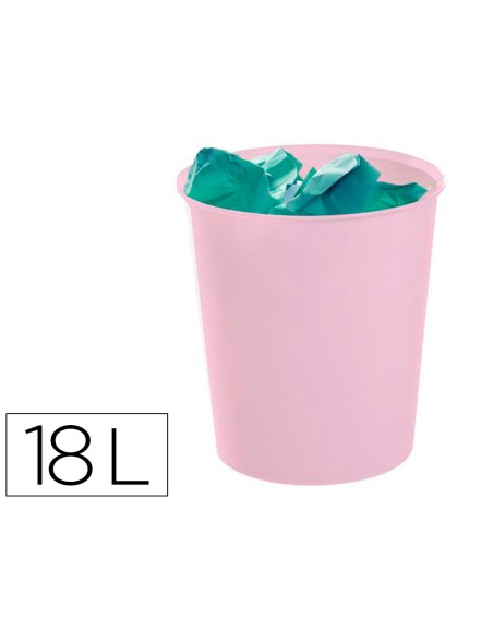 Papelera plastico archivo 2000 ecogreen 100% reciclada 18 litros color rosa pastel