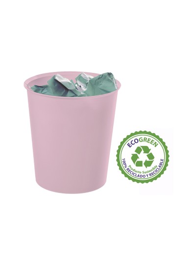 Papelera plastico archivo 2000 ecogreen 100% reciclada 18 litros color rosa pastel