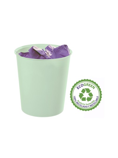 Papelera plastico archivo 2000 ecogreen 100% reciclada 18 litros color verde pastel