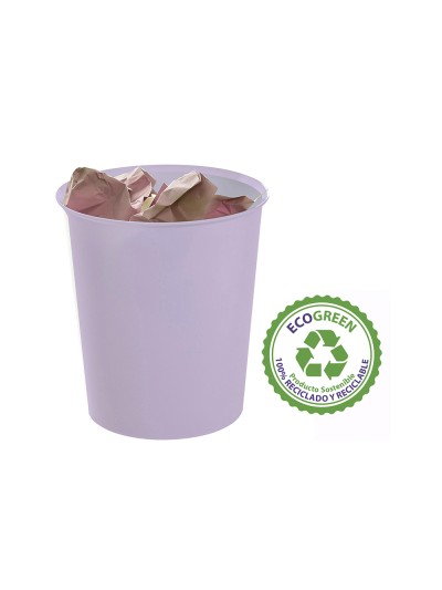 Papelera plastico archivo 2000 ecogreen 100% reciclada 18 litros color malva pastel