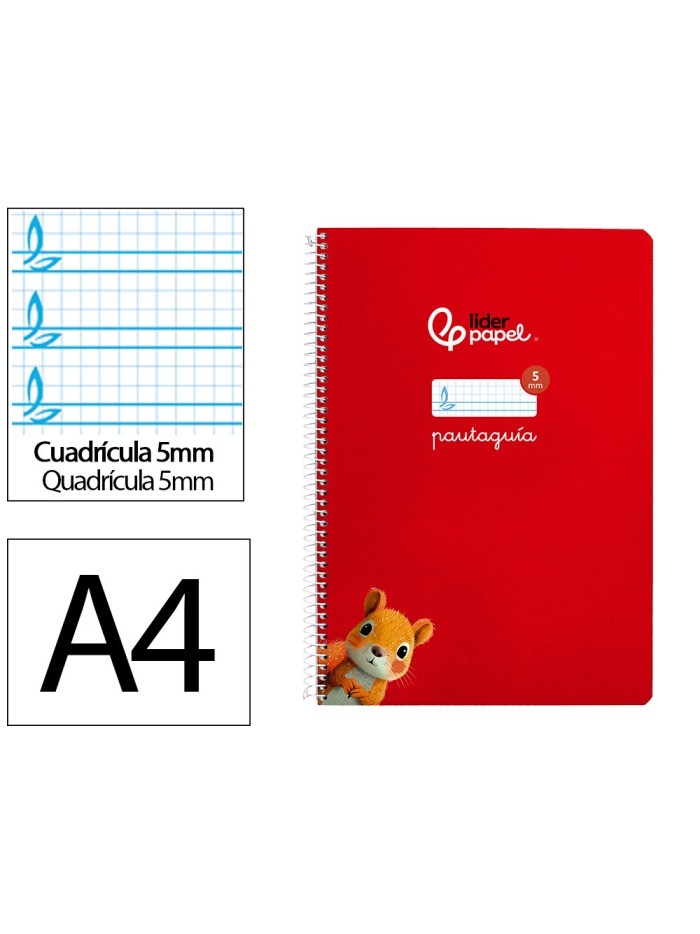 Cuaderno espiral liderpapel din a4 pautaguia tapa dura 80h 90 gr cuadro pautado 5mm color rojo Cuaderno espiral liderpapel din a4 pautaguia tapa dura 80h 90 gr cuadro pautado 5mm color rojo