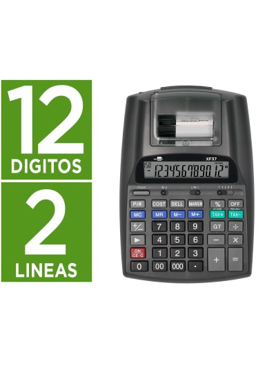 Calculadora liderpapel impresora pantalla papel 57 mm 12 digitos impresion bicolor negra 225x158x56 mm