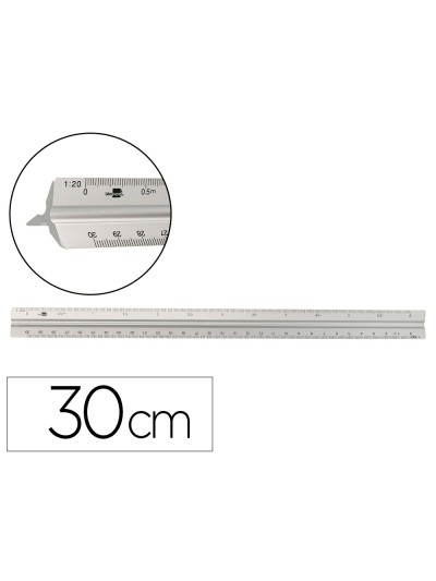 Escala liderpapel aluminio forma triangular con funda protectora longitud 30 cm 1:20 1:25/1:50/1:75/1:100/1:150