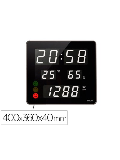 Reloj orium cep con medidor de co2 pantalla led alarma personalizable y sensor de infrarrojos 400x360x40 mm
