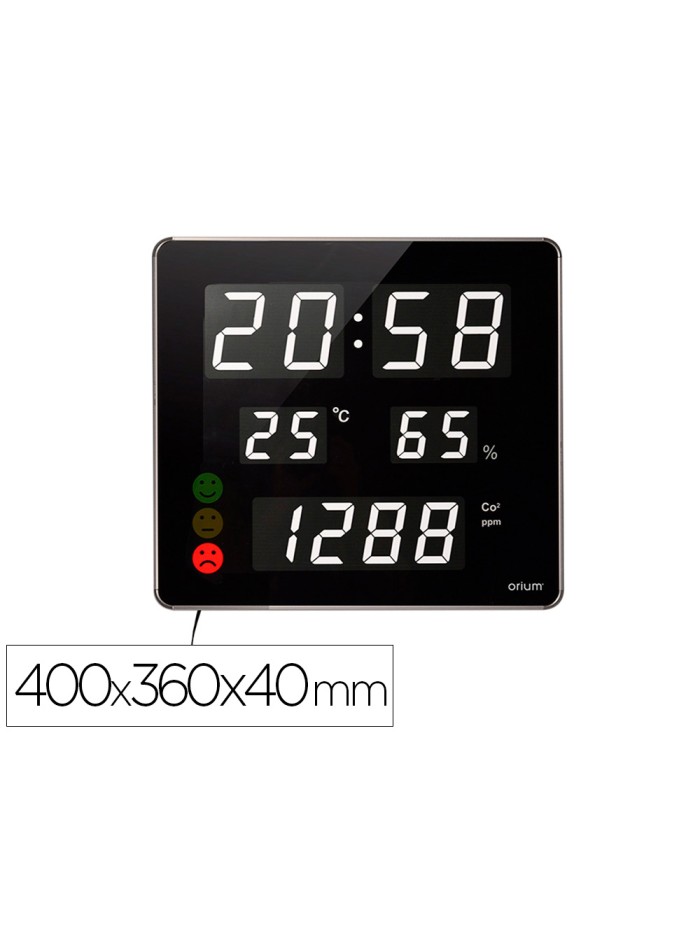 Reloj orium cep con medidor de co2 pantalla led alarma personalizable y sensor de infrarrojos 400x360x40 mm Reloj orium cep con medidor de co2 pantalla led alarma personalizable y sensor de infrarrojos 400x360x40 mm