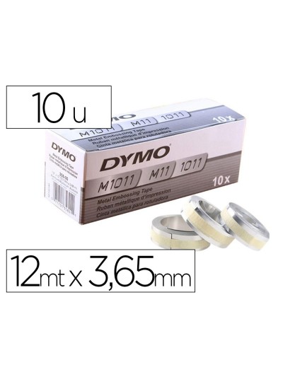 Cinta dymo aluminio con adhesivo 12mm x 3,65mt para rotuladora industrial m1011 caja de 100 unidades
