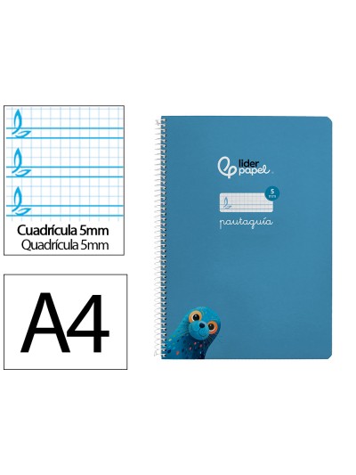 Cuaderno espiral liderpapel din a4 pautaguia tapa dura 80h 90 gr cuadro pautado 5mm color azul