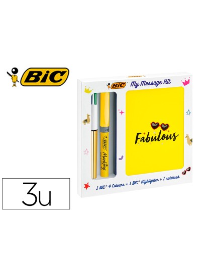 Set escritura bic 1 cuatro colores shine + 1 fluorescente grip pastel + 1 notebook