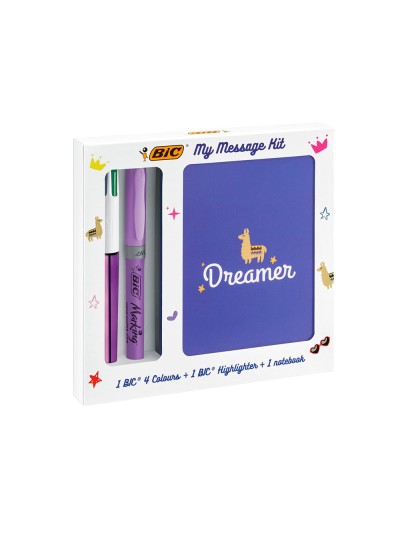 Set escritura bic 1 cuatro colores shine + 1 fluorescente grip pastel + 1 notebook