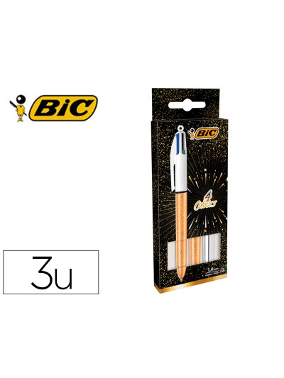 Boligrafo bic cuatro colores set regalo 50 aniversario 2 unidades shine color oro mate + 1 unidad shine color plata