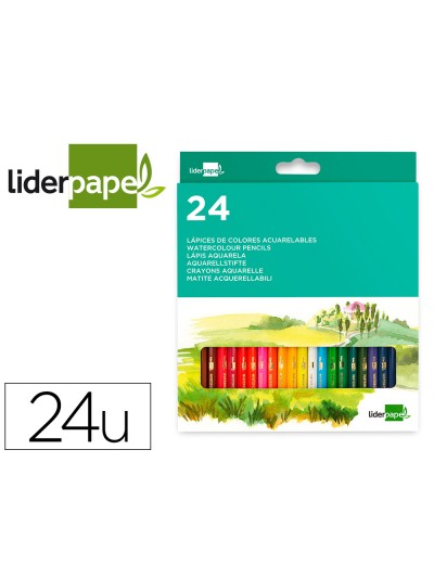 Lapices de colores acuarelables liderpapel caja de 24 unidades colores surtidos