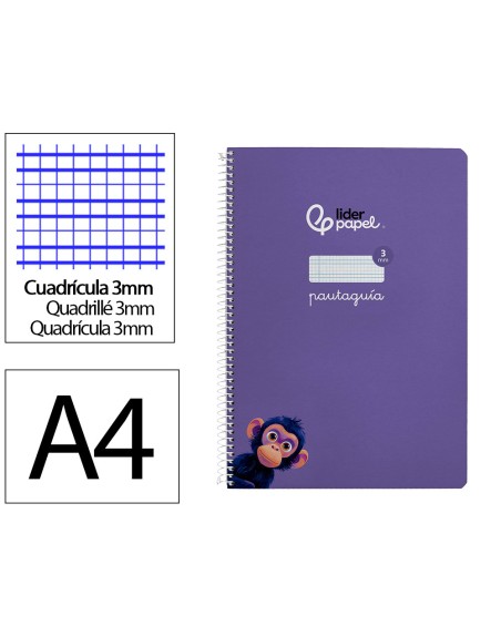 Cuaderno espiral liderpapel din a4 pautaguia tapa dura 80h 90 gr cuadro pautado 3mm color lila