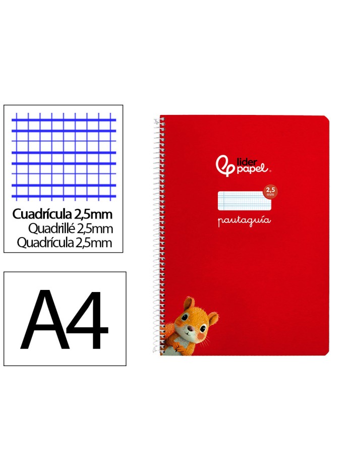 Cuaderno espiral liderpapel din a4 pautaguia tapa dura 80h 90 gr cuadro pautado 2,5mm color rojo Cuaderno espiral liderpapel din a4 pautaguia tapa dura 80h 90 gr cuadro pautado 2,5mm color rojo