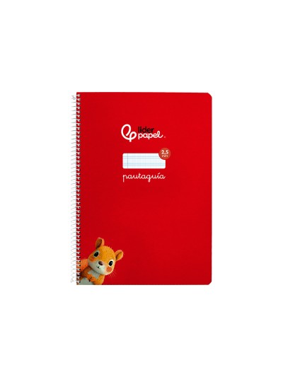 Cuaderno espiral liderpapel din a4 pautaguia tapa dura 80h 90 gr cuadro pautado 2,5mm color rojo