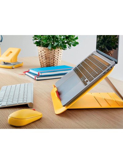 Soporte para portatil leitz ergo cosy ajustable 4 alturas color amarillo 310x50x247 mm