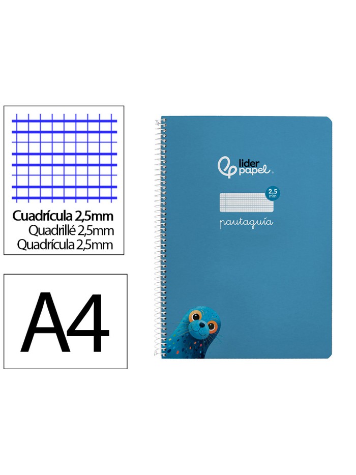 Cuaderno espiral liderpapel din a4 pautaguia tapa dura 80h 90 gr cuadro pautado 2,5mm color azul Cuaderno espiral liderpapel din a4 pautaguia tapa dura 80h 90 gr cuadro pautado 2,5mm color azul