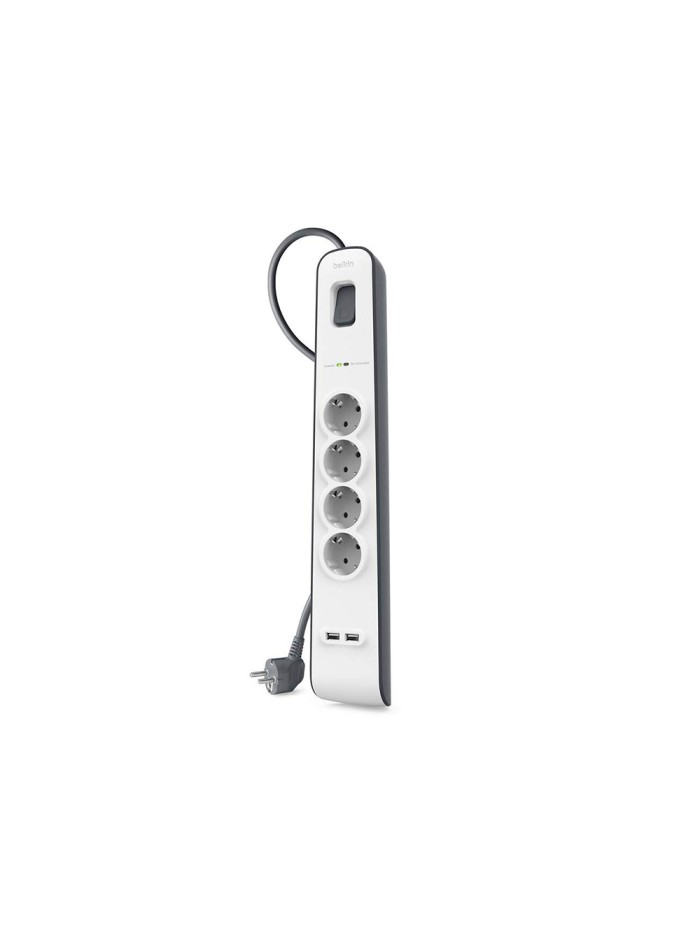 Regleta belkin bsv401vf2m proteccion sobretension 4 tomas + 2 puertos usb boton apagado y encendido color Regleta belkin bsv401vf2m proteccion sobretension 4 tomas + 2 puertos usb boton apagado y encendido color