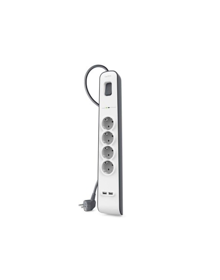 Regleta belkin bsv401vf2m proteccion sobretension 4 tomas + 2 puertos usb boton apagado y encendido color