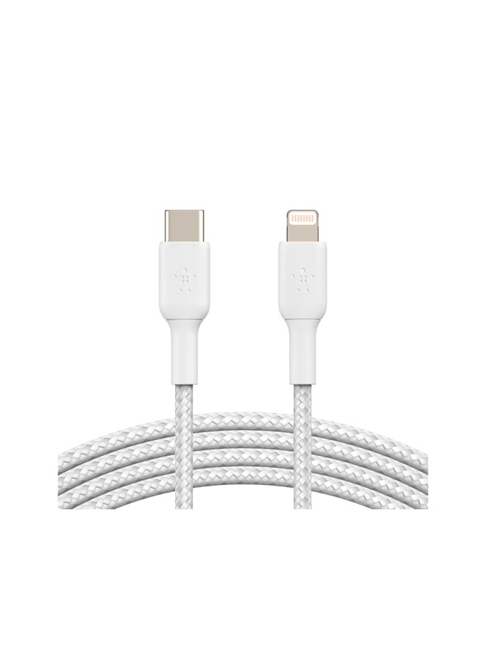 Cable trenzado belkin caa004bt1mwh usb-c a lightning boost charge largo 1 m color blanco Cable trenzado belkin caa004bt1mwh usb-c a lightning boost charge largo 1 m color blanco