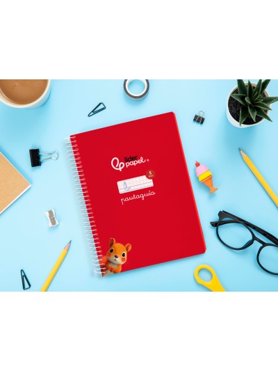 Cuaderno espiral liderpapel din a5 pautaguia tapa blanda 40h 75 gr cuadro pautado 5mm color rojo