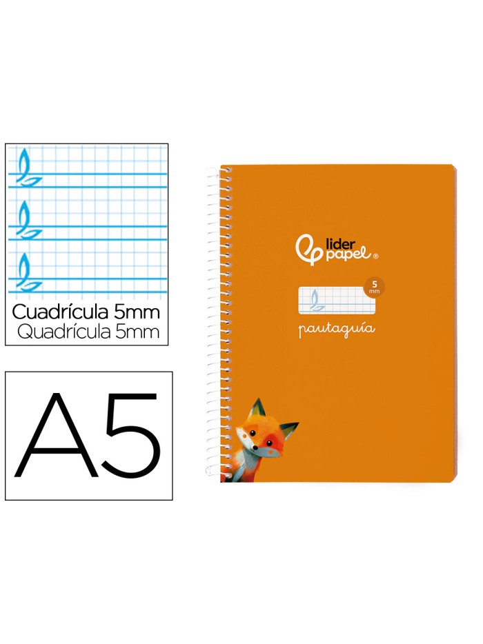 Cuaderno espiral liderpapel din a5 pautaguia tapa blanda 40 h 75 gr cuadro pautado 5mm color naranja Cuaderno espiral liderpapel din a5 pautaguia tapa blanda 40 h 75 gr cuadro pautado 5mm color naranja
